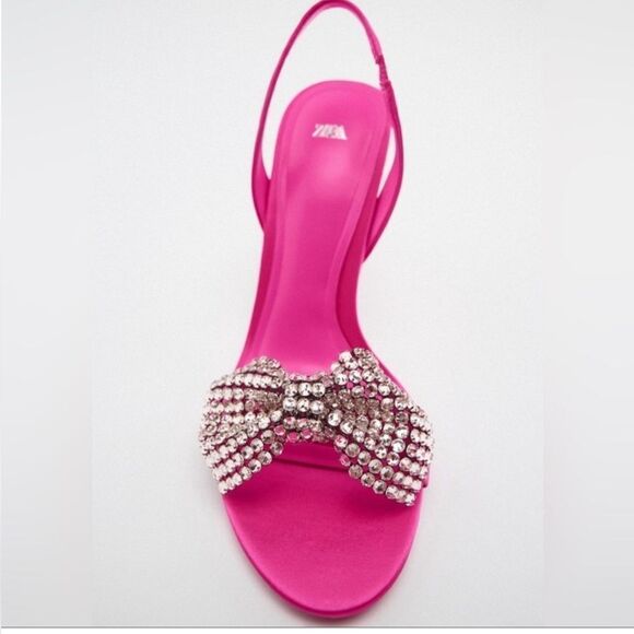 ZARA EMBELLISHED RHINESTONE BOW HIGH HEEL Size 7 - Picture 5 of 11